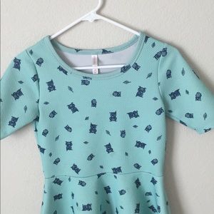 CUTE Blue girls flair out shirt with owls